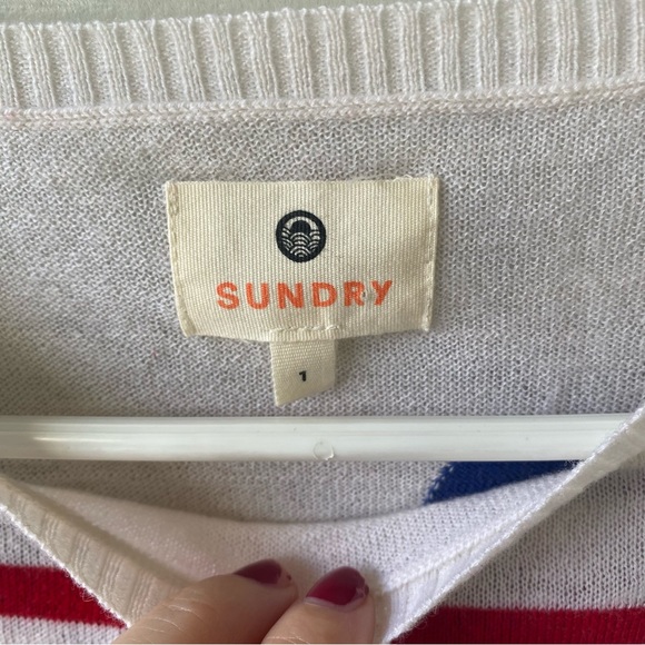 SUNDRY Red White & Blue Striped Cashmere Sweater Number 04 - Picture 3 of 8